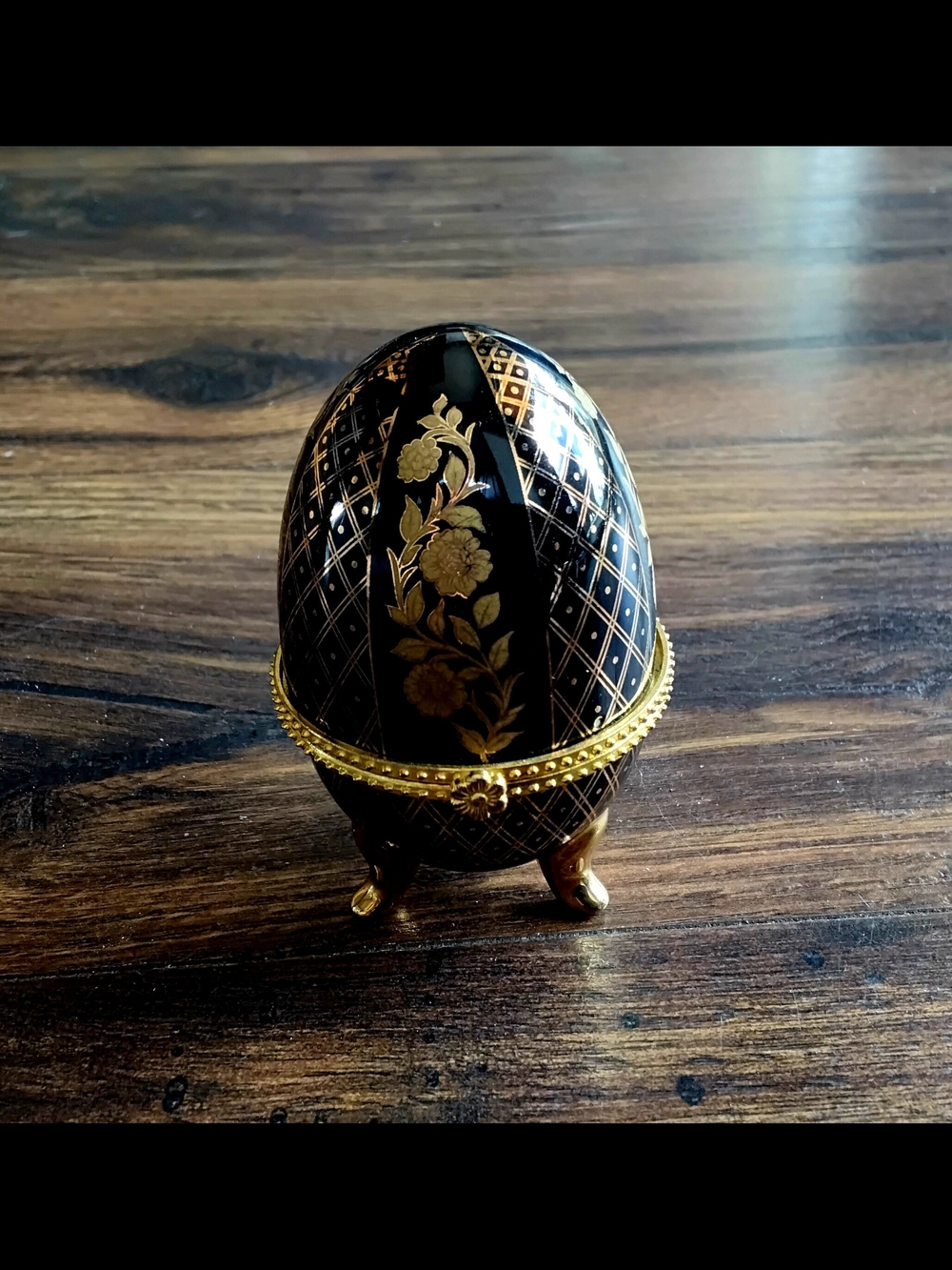 Black and Gold Accent Decorative Footed Egg Trinket Box